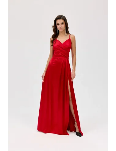 Salma – rotes Satinkleid Maxi mit Wickelausschnitt | Roco Fashion