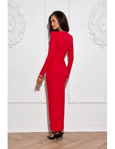 Eloria - Maxikleid mit Raffung und Schlitz in Rot | Roco Fashion