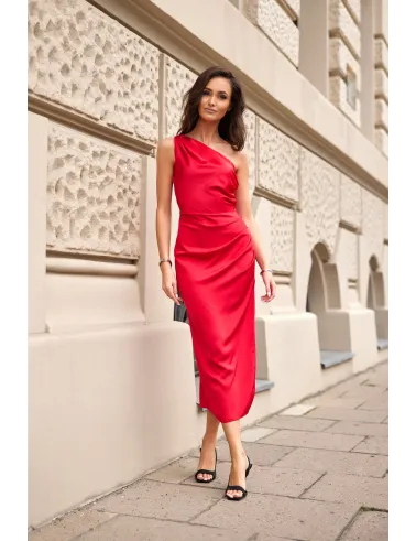 Elen – rotes Satinkleid Midi | Roco Fashion