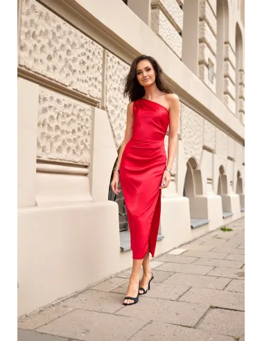 Elen – rotes Satinkleid Midi | Roco Fashion