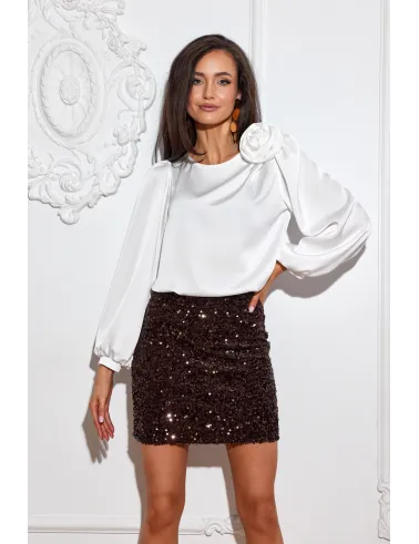 Olivia - dopasowana spódniczka mini z połyskującymi cekinami w kolorze ciemnego brązu | Roco Fashion