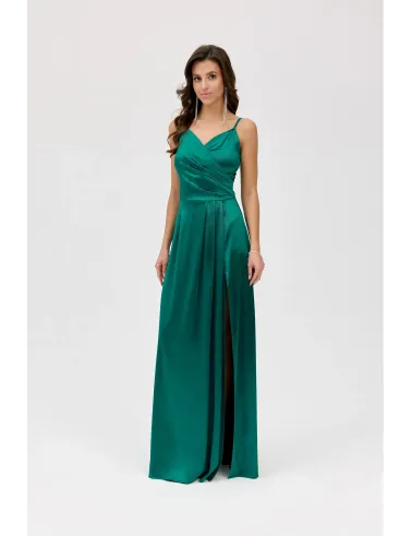 Salma – grünes Satinkleid Maxi mit Wickelausschnitt | Roco Fashion