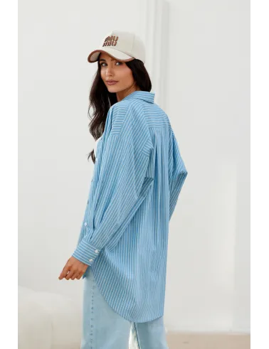Olly - Blaues Oversize Damenhemd mit Longline-Silhouette & klassischem Kragen | Roco Fashion