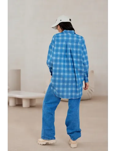 Olly - Oversize Damenhemd in Jeansblau mit Longline-Silhouette | Roco Fashion