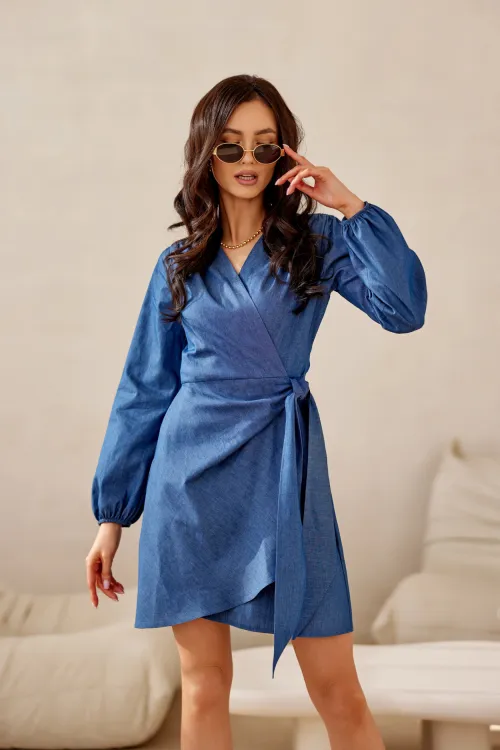 Vika - elegantes Mini-Kleid im Cache-Coeur-Stil mit dekorativer Bindung J03