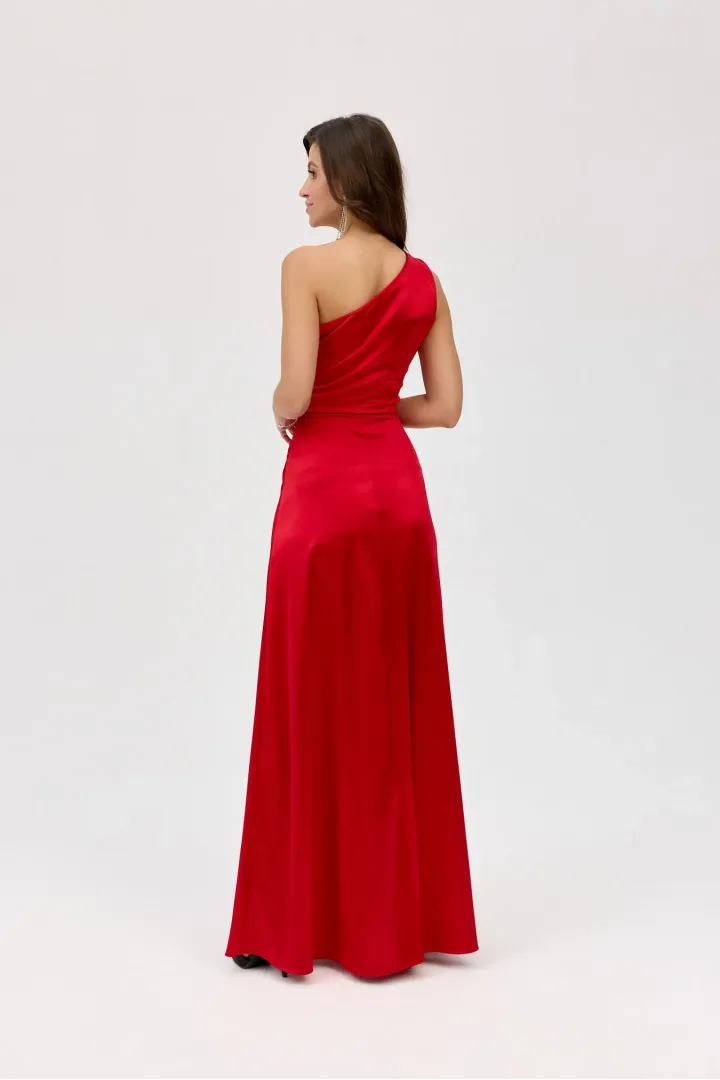 Inez - elegantes One-Shoulder Maxikleid mit Schlitz in Rot