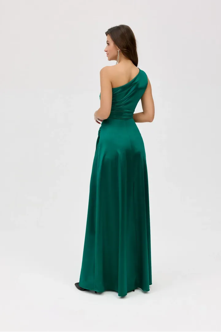 Inez - elegantes One-Shoulder Maxikleid mit Schlitz in Grün