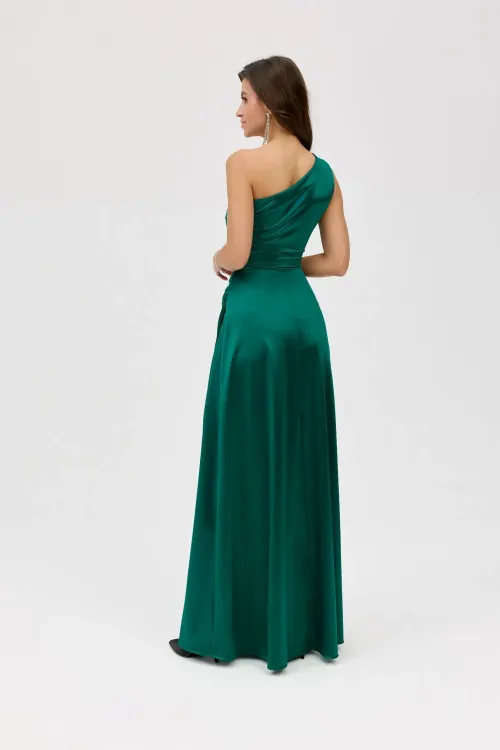 Inez - elegantes One-Shoulder Maxikleid mit Schlitz in Grün