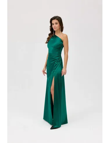 Inez – zielona satynowa sukienka maxi asymetryczna | Roco Fashion