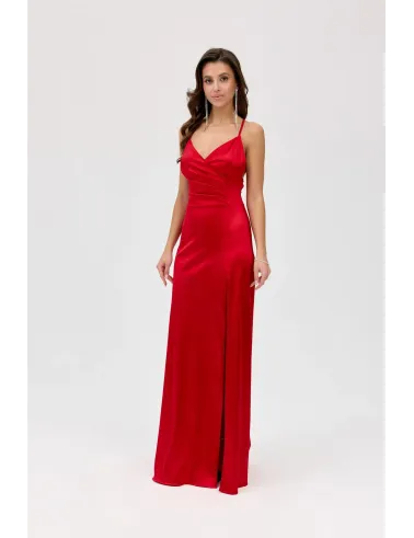 Alessandra – rotes Satinkleid Maxi mit Rückenausschnitt | Roco Fashion