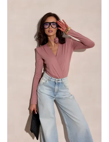 Diana - Body mit tiefem V-Ausschnitt und Schleife am Hals in Dunkelrosa | Roco Fashion