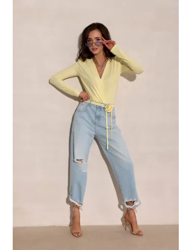 Diana - Gelbes Body mit tiefem V-Ausschnitt und Schleife | Roco Fashion