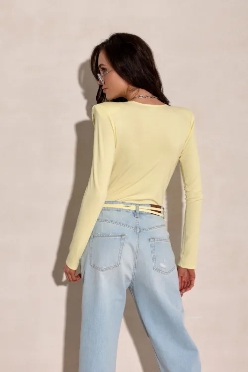 Diana - Body mit tiefem V-Ausschnitt und Schleife am Hals in Gelb