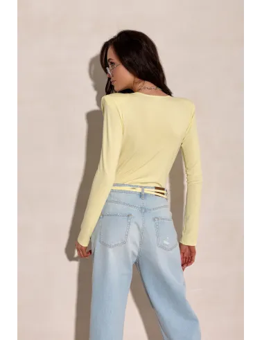 Diana - żółte body z kopertowym dekoltem i wiązaną różą | Roco Fashion