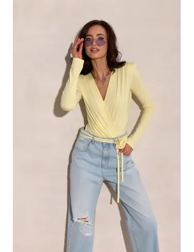 Diana - Gelbes Body mit tiefem V-Ausschnitt und Schleife | Roco Fashion