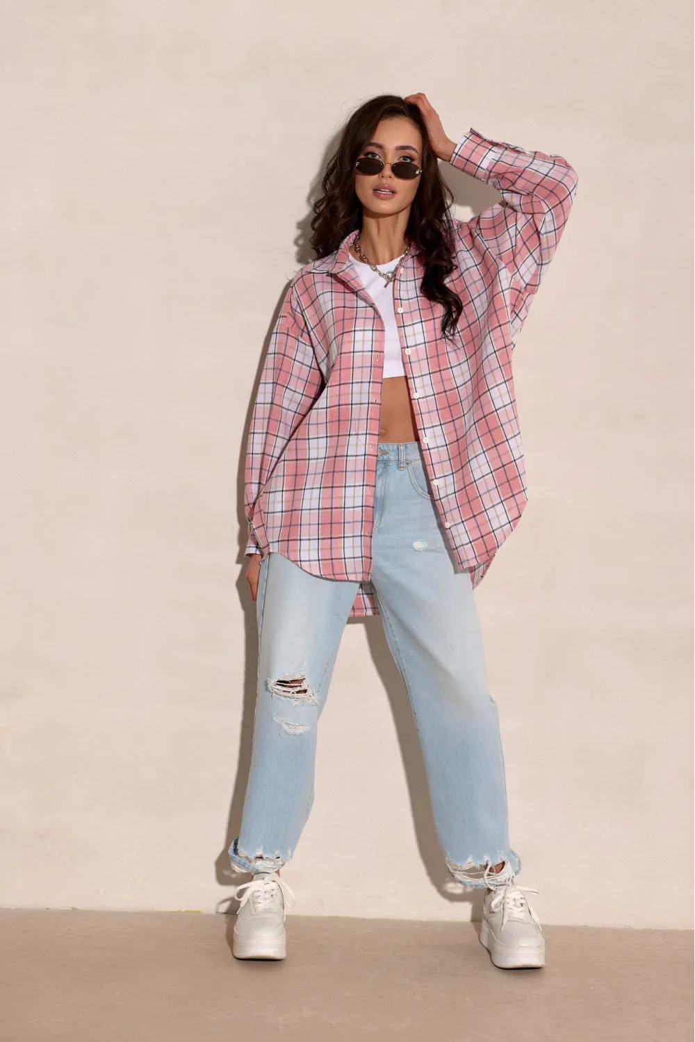 Salina – oversize koszula w kratę z długim rękawem | Roco Fashion