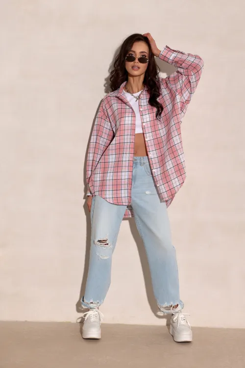 Salina – oversize koszula w kratę z długim rękawem | Roco Fashion