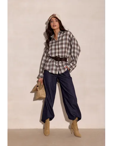 Salina - oversize koszula w kratę z długim rękawem | Roco Fashion