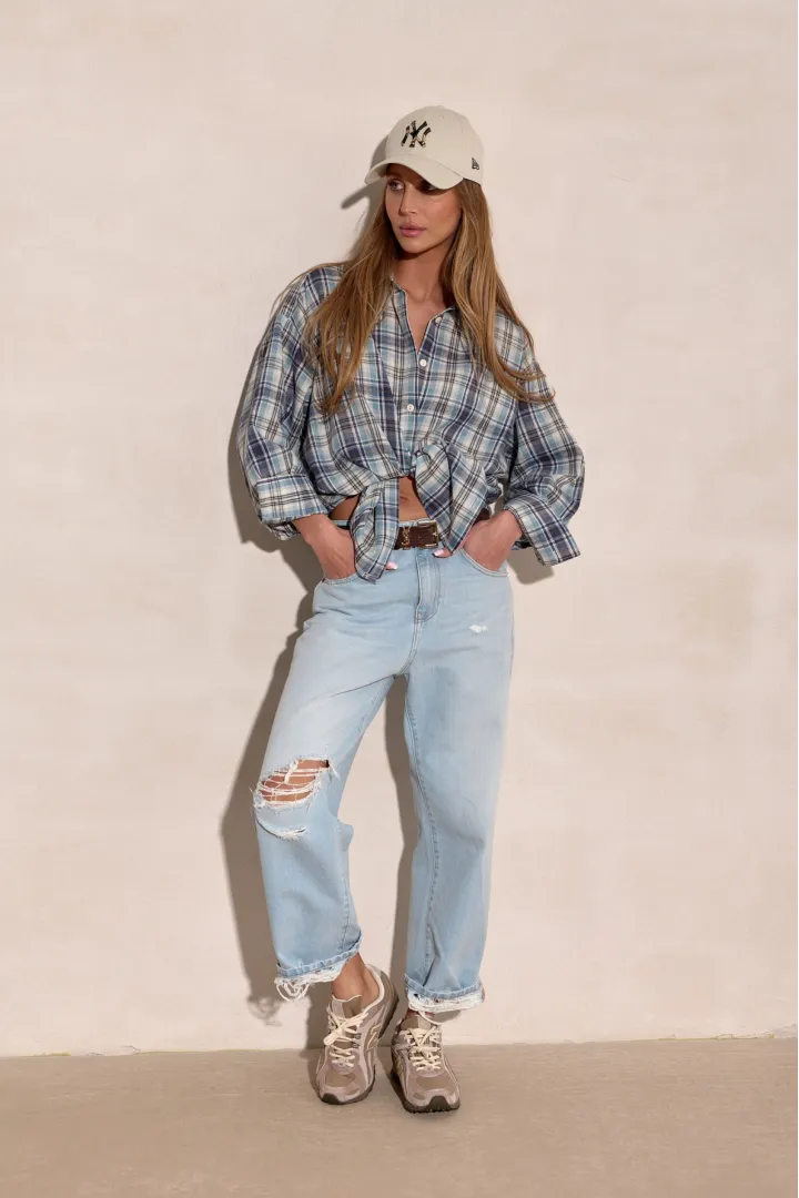 Salina – oversize koszula w kratę z długim rękawem | Roco Fashion