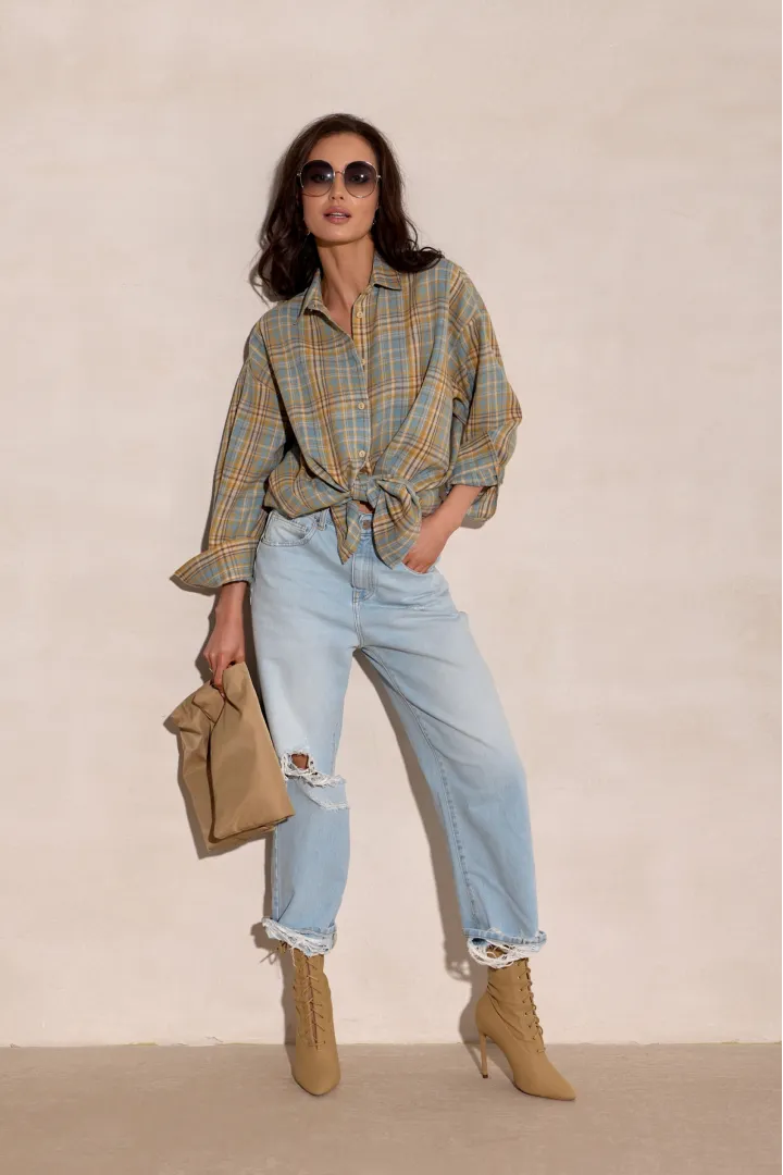 Salina – oversize koszula w kratę z długim rękawem | Roco Fashion