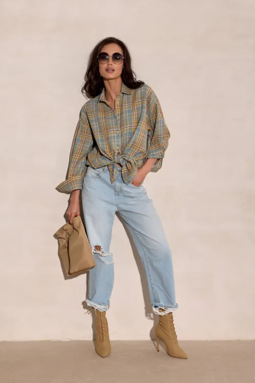 Salina – oversize koszula w kratę z długim rękawem | Roco Fashion