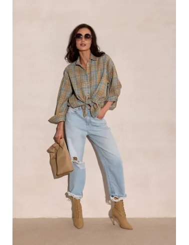 Salina – oversize koszula w kratę z długim rękawem | Roco Fashion