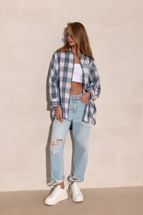 Salina – oversize koszula w kratę z długim rękawem | Roco Fashion