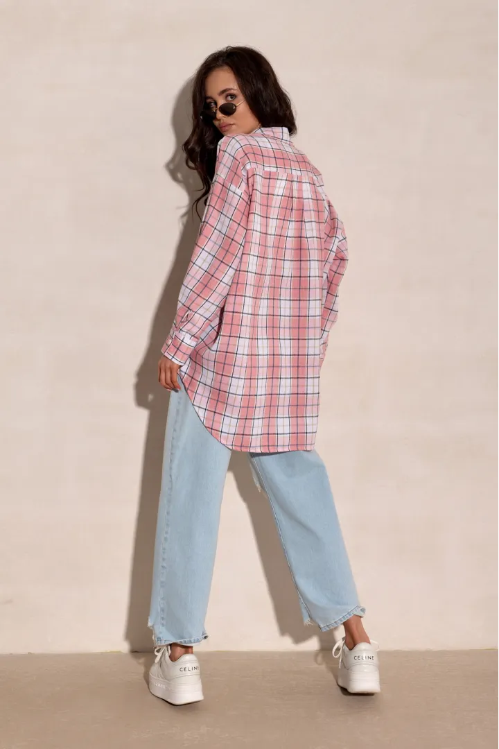Salina - oversize koszula w kratę z długim rękawem A49