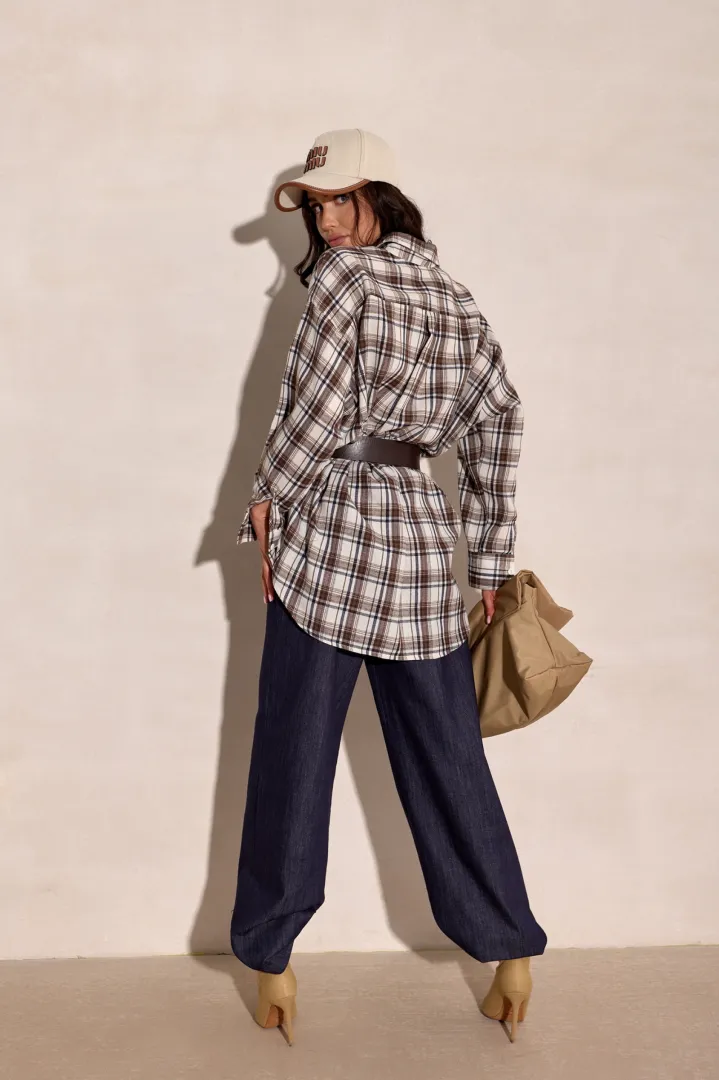 Salina - oversize koszula w kratę z długim rękawem A47