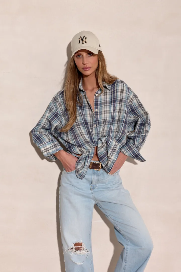 Salina - oversize koszula w kratę z długim rękawem A50