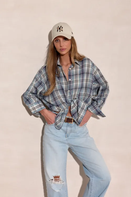Salina - oversize koszula w kratę z długim rękawem A50
