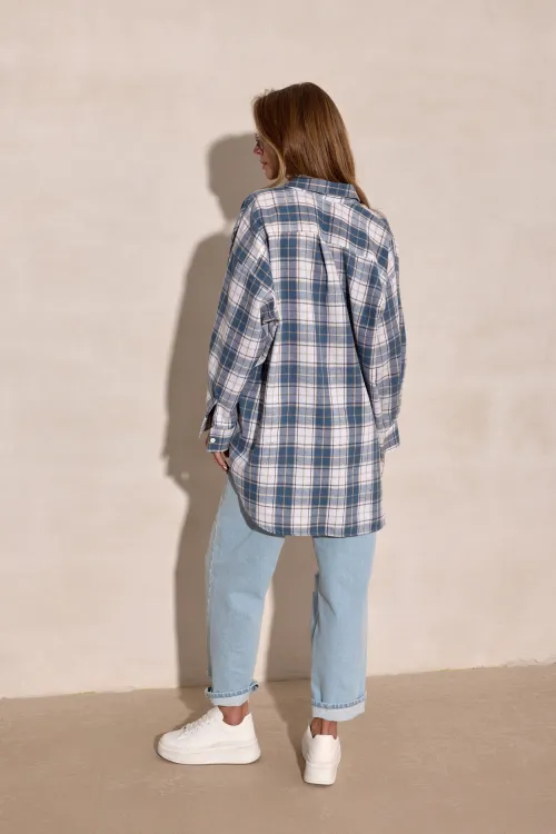 Salina - oversize koszula w kratę z długim rękawem A48