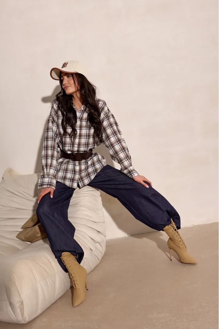 Salina - oversize koszula w kratę z długim rękawem A47