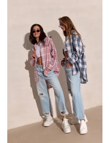 Salina – oversize koszula w kratę z długim rękawem | Roco Fashion