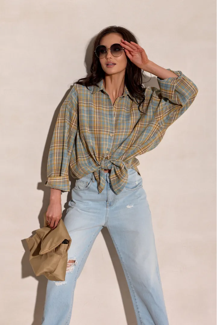 Salina - oversize koszula w kratę z długim rękawem A51