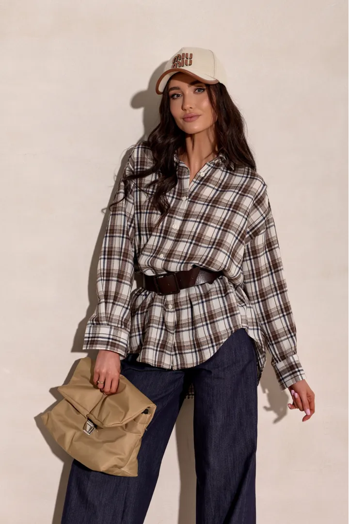 Salina - oversize koszula w kratę z długim rękawem A47