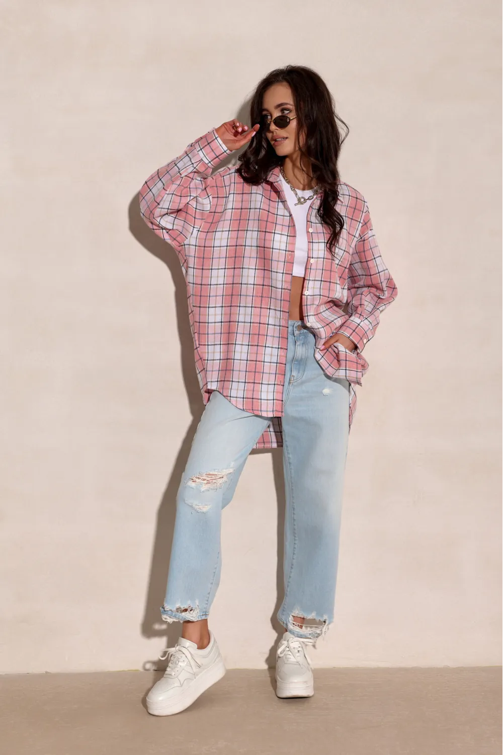 Salina – oversize koszula w kratę z długim rękawem | Roco Fashion