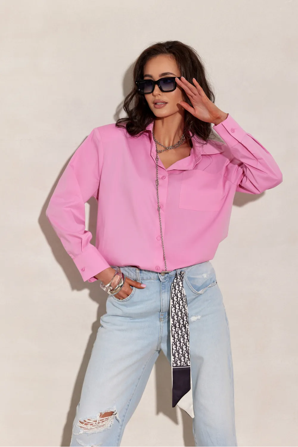 Calista – koszula z długim rękawem i klasycznym kołnierzem jasny amarant | Roco Fashion