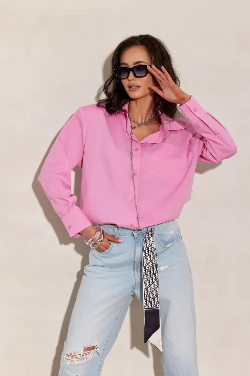 Calista – koszula z długim rękawem i klasycznym kołnierzem jasny amarant | Roco Fashion
