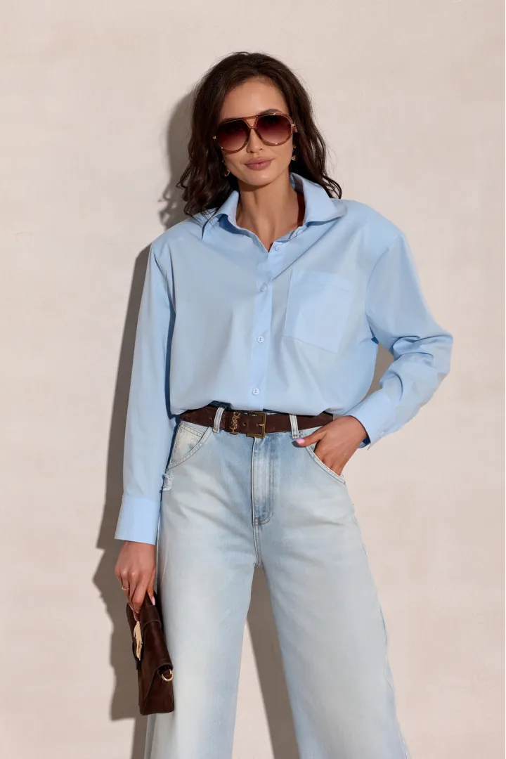 Calista - elegante Damenbluse mit langen Ärmeln und klassischem Kragen in Himmelblau