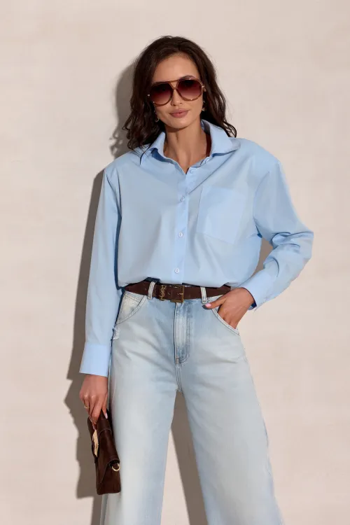 Calista - elegante Damenbluse mit langen Ärmeln und klassischem Kragen in Himmelblau