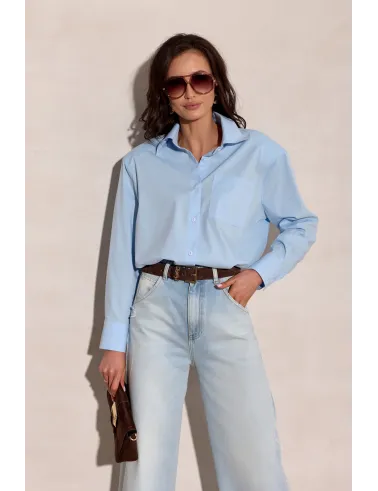 Calista – elegante Damenbluse mit langen Ärmeln und klassischem Kragen in Himmelblau | Roco Fashion