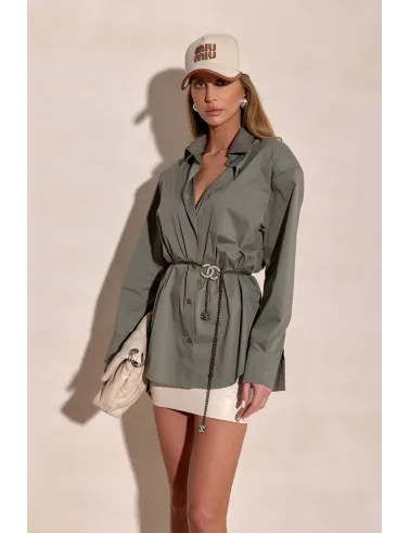 Calista – koszula damska z długim rękawem i klasycznym kołnierzem khaki | Roco Fashion