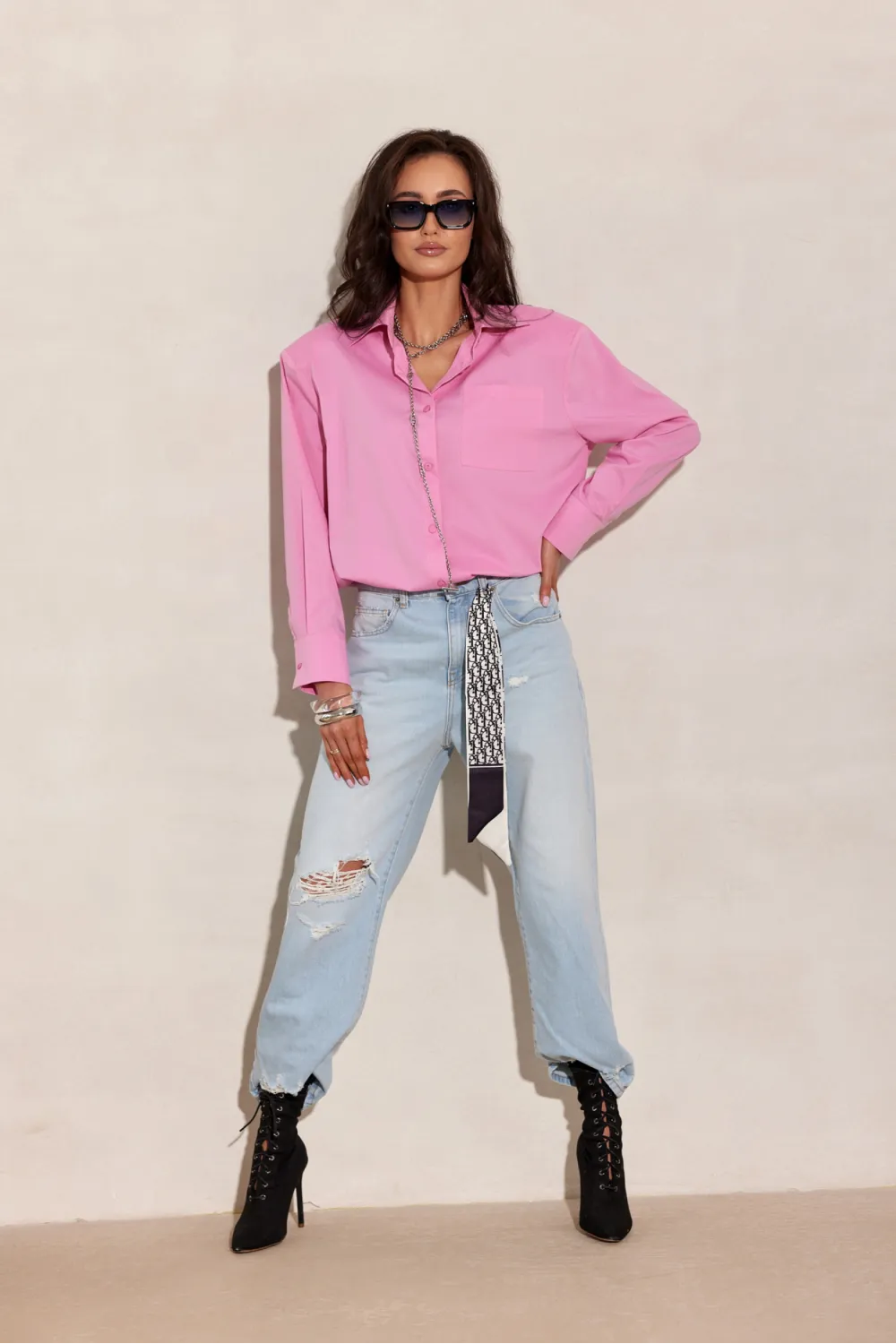 Calista – elegante Damenbluse mit langen Ärmeln in Hellmagenta | Roco Fashion