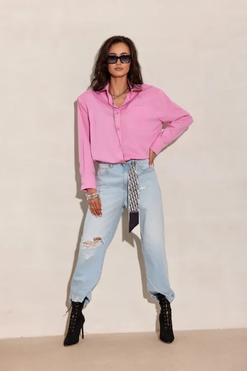 Calista - elegante Damenbluse mit langen Ärmeln und klassischem Kragen in hell Magenta