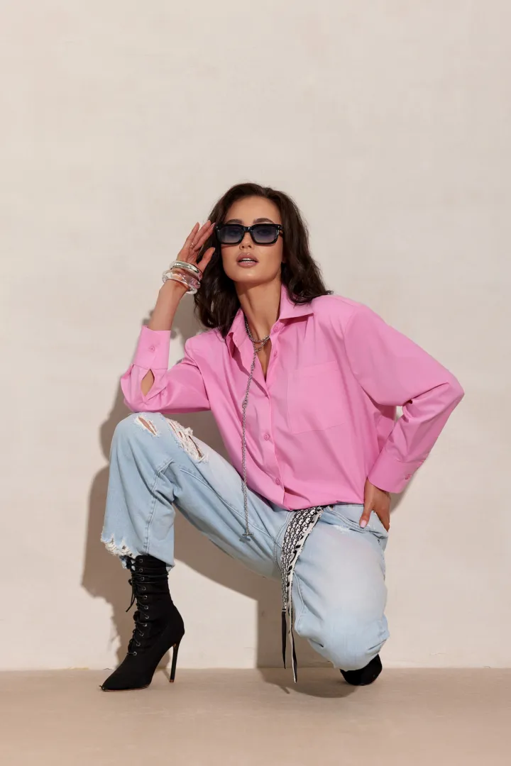 Calista - koszula z długim rękawem i klasycznym kołnierzem w kolorze jasnego amarantu