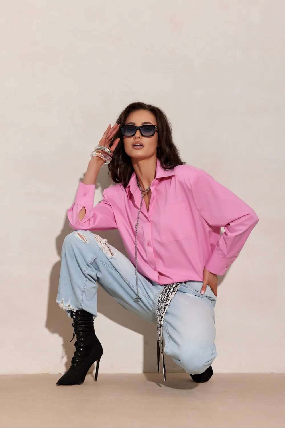 Calista – elegante Damenbluse mit langen Ärmeln in Hellmagenta | Roco Fashion