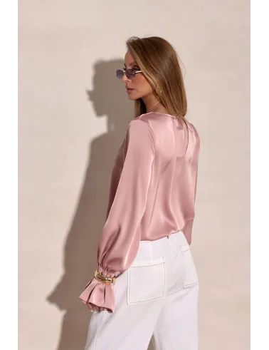 Soraya – elegante Damenbluse mit Bindeschleife und langen Ärmeln in Rosa | Roco Fashion