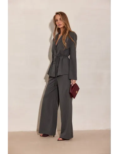 Aveline – elegancka szara bluzka marynarkowa z wiązaniem | Roco Fashion