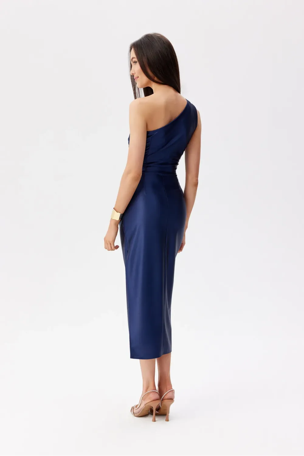 Elen – granatowa sukienka satynowa midi | Roco Fashion